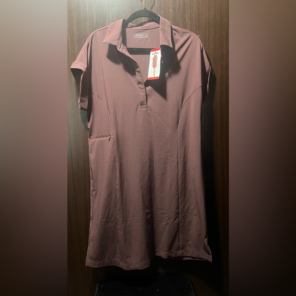 Hi-Tec Women's Short Sleeve Active Mini Dress Burgundy Sz Med Pocket Collared